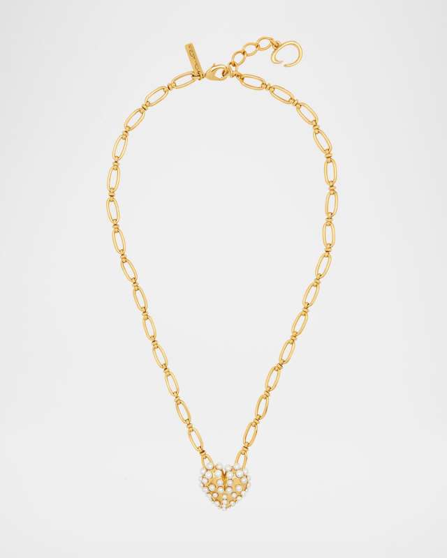Pearly-Set Heart Pendant Necklace
